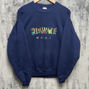 Vintage Jerzees Maui Hawaii Embroidered Crewneck Sweatshirt Size L Surf 90s